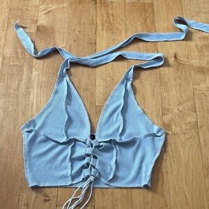 SHEIN light blue lace up halter tie top.